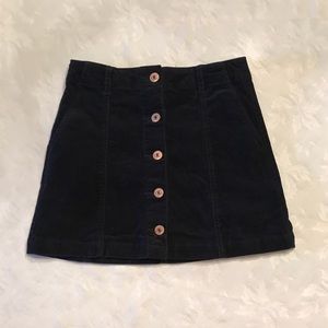 Navy blue button up corduroy skirt